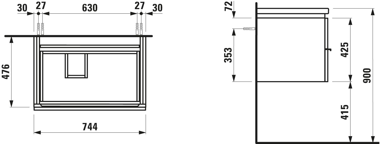 Laufen Waschtisch-Unterschrank LIVING SQUARE 74,5x45,5x47,5cm, 1 Schublade, weiß glänzend