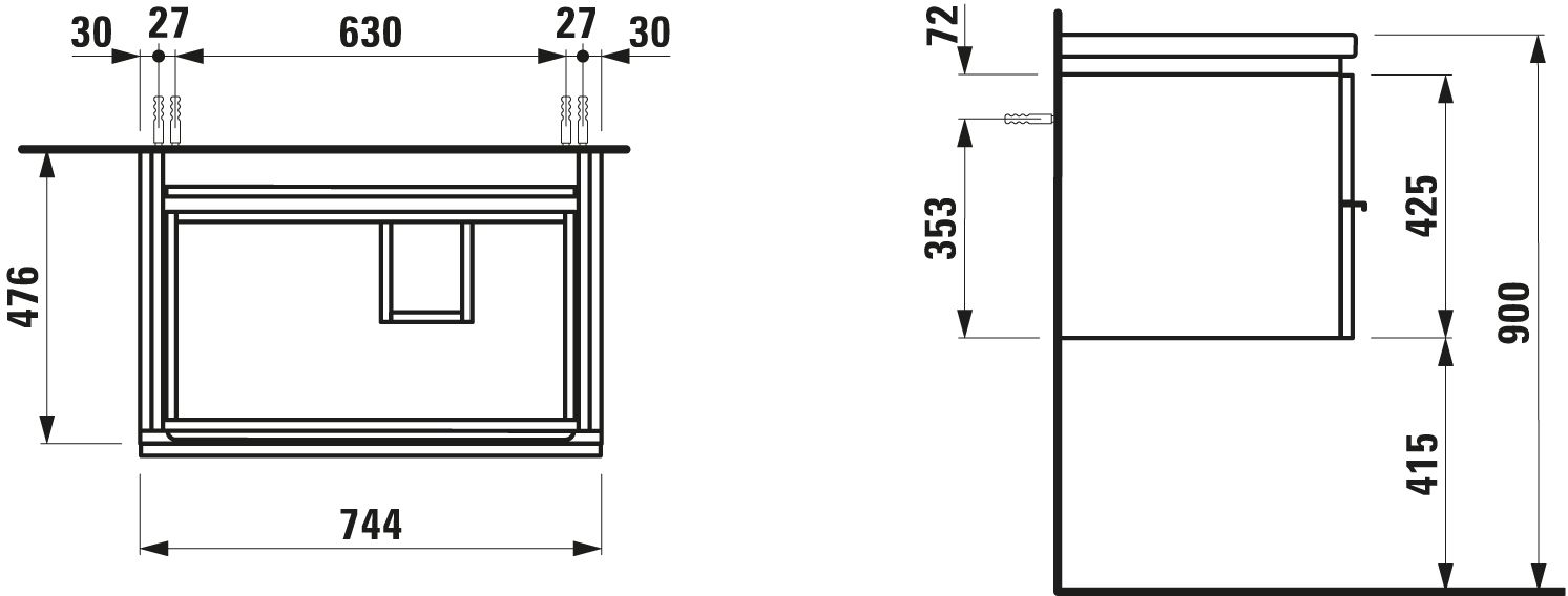 Laufen Waschtisch-Unterschrank LIVING SQUARE 74,5x45,5x47,5cm, 1 Schublade, weiß glänzend