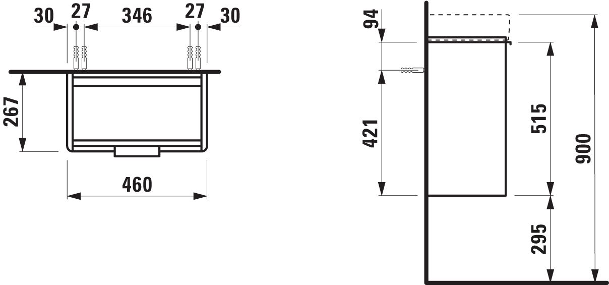 Laufen Waschtisch-Unterbau BASE für PRO S 47x26,5x53cm, 1 Tür, Scharnier rechts, verkehrsgrau