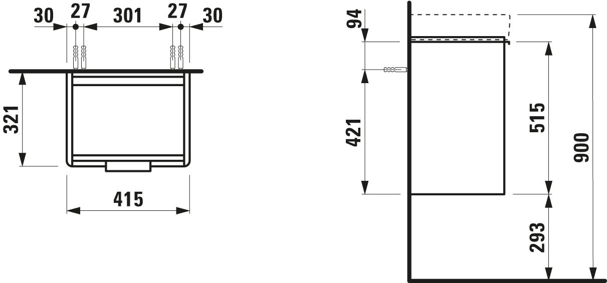 Laufen Waschtisch-Unterbau BASE für PRO S 41,5x32x53cm, 1 Tür, Scharnier links, verkehrsgrau