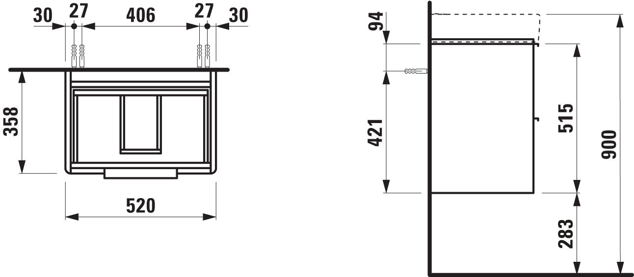 Laufen Waschtisch-Unterbau BASE für PRO S 52x36x53cm, 2 Schubladen, verkehrsgrau