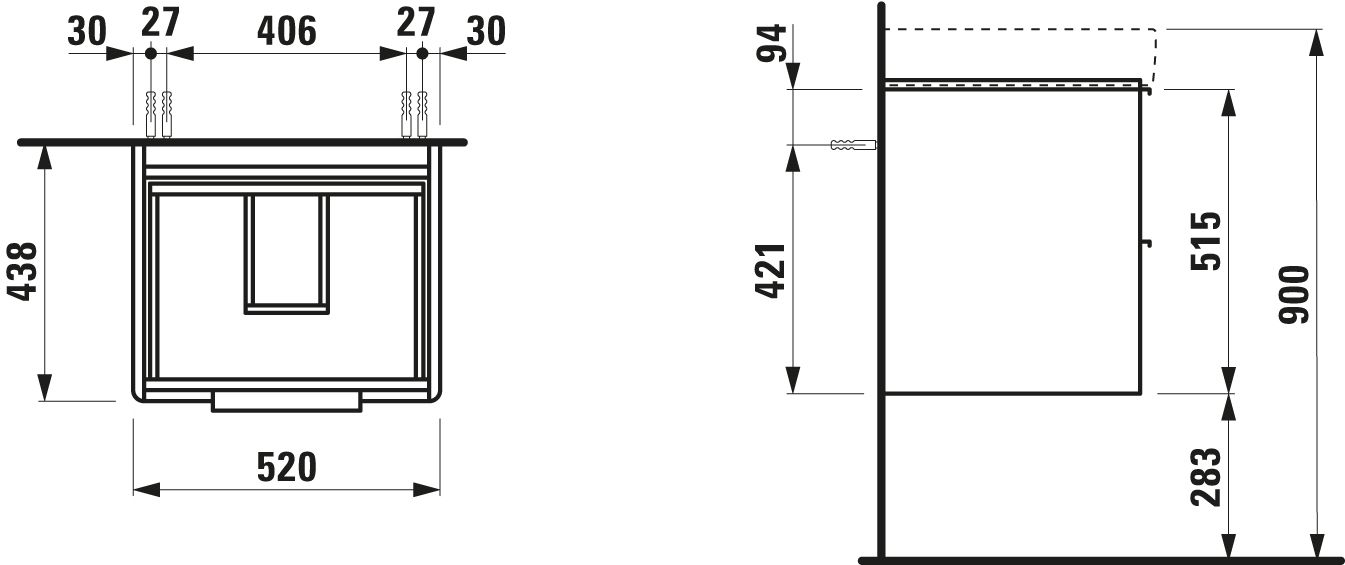 Laufen Waschtisch-Unterbau BASE für PRO S 52x44x53cm, 2 Schubladen, weiß glänzend