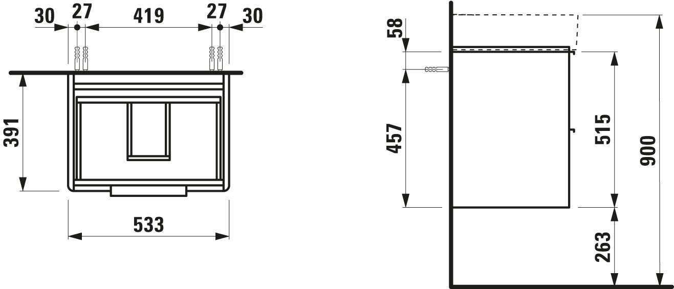Laufen Waschtischunterschrank BASE für VAL 53x53x39cm, mit 2 Schubladen, verkehrsgrau