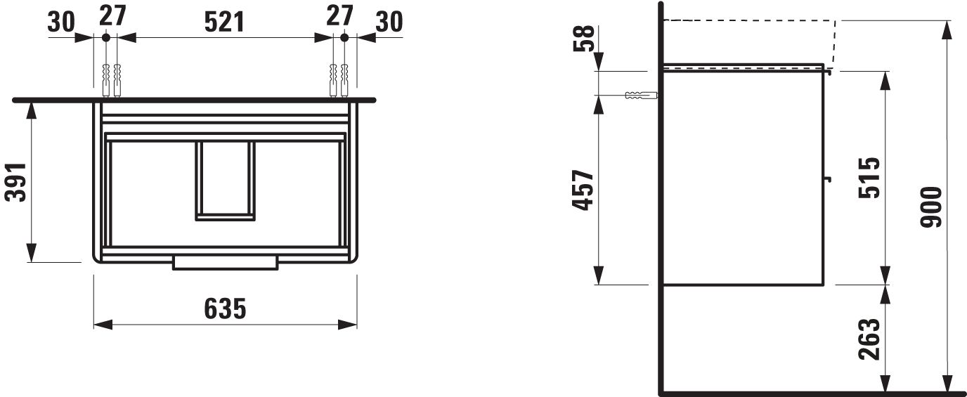 Laufen Waschtischunterschrank BASE für VAL 63,5x53x39cm, mit 2 Schubladen, verkehrsgrau