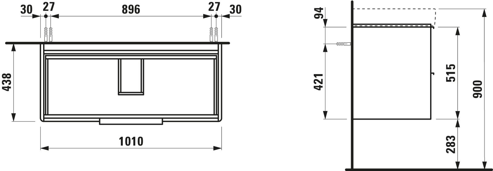 Laufen Waschtisch-Unterbau BASE für PRO S 101x44x53cm, 2 Schubladen, Ulme hell