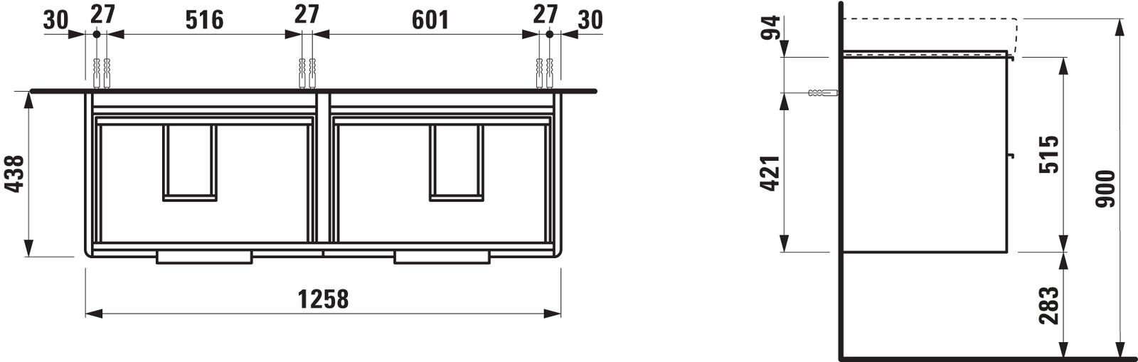 Laufen Waschtisch-Unterbau BASE für PRO S 126x44x53cm, 4 Schubladen, verkehrsgrau