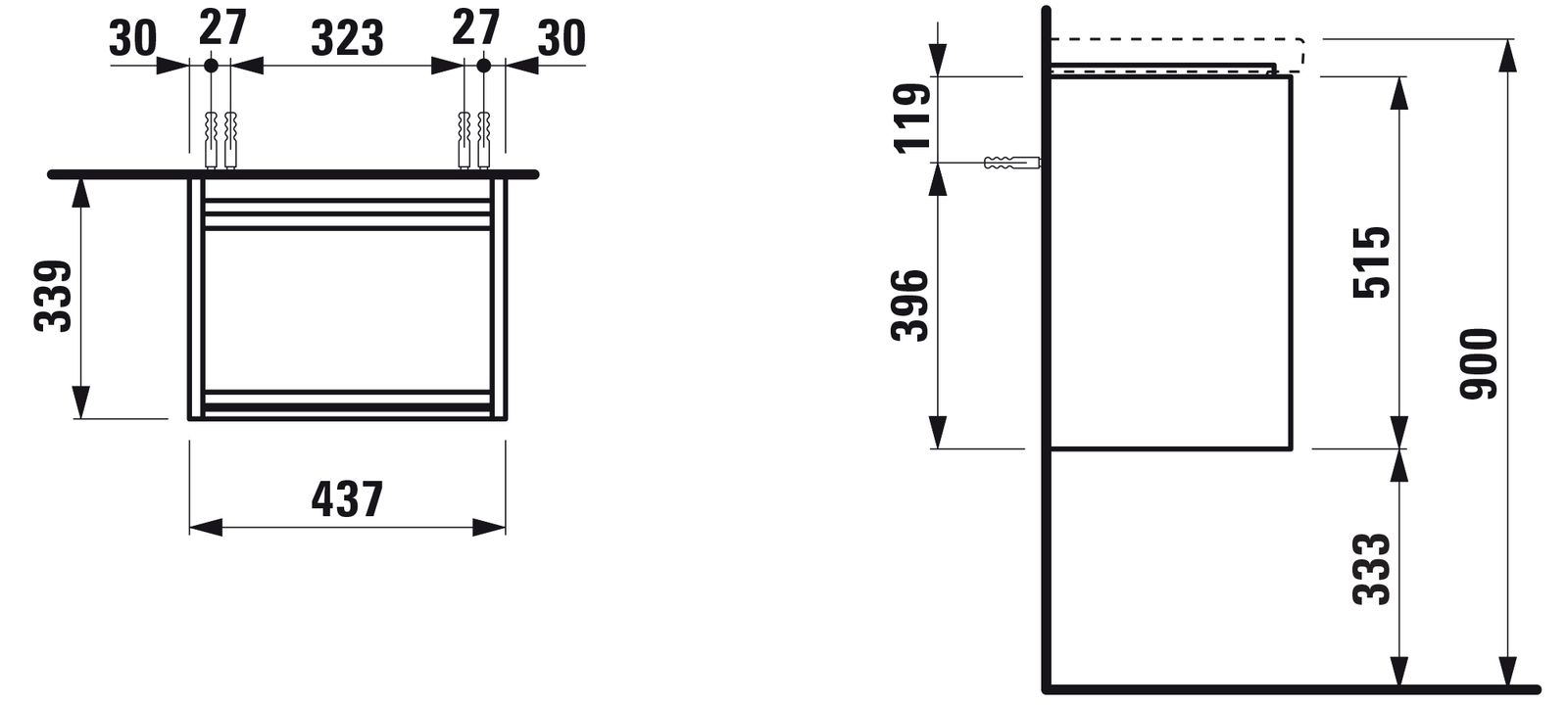 Laufen Waschtisch-Unterbau LANI 43,7x51,5x33,9cm, 1 Tür, Scharnier links, verkehrsgrau