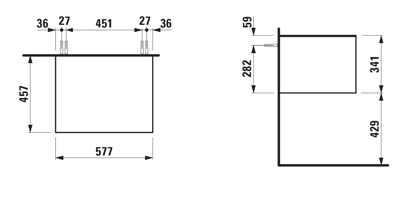Laufen Schubladenelement/Sideboard SONAR 57,5x34x45,5cm, Sideboard ohne Ausschnitt, Weiß matt/Nero Marquina