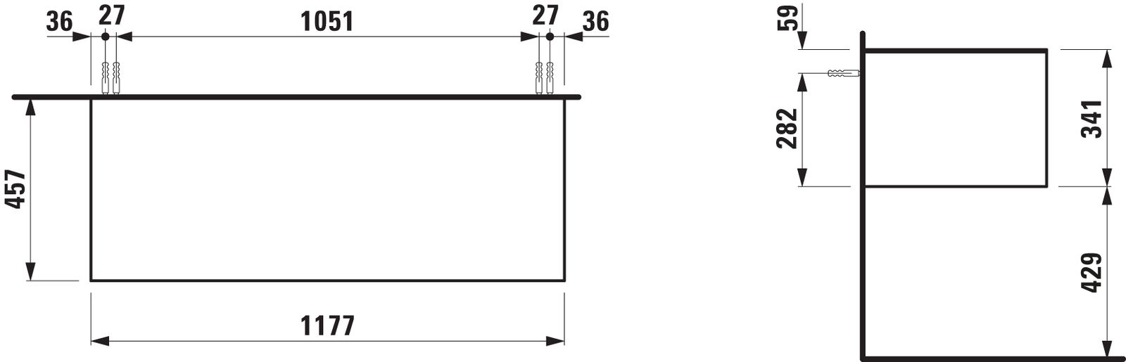 Laufen Schubladenelement/Sideboard SONAR 117,5x34x45,5cm, Sideboard ohne Ausschnitt, Weiß matt