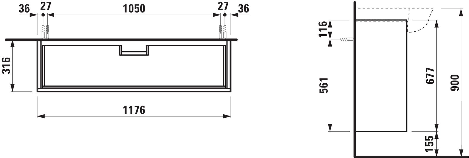 Laufen Waschtisch-Unterbau THE NEW CLASSIC 117,5x67,5x31,5cm, 2 Schubladen, Weiß matt