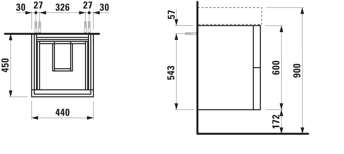 Laufen Waschtisch-Unterschrank KARTELL 44x60x45cm, 2 Schubladen, graublau