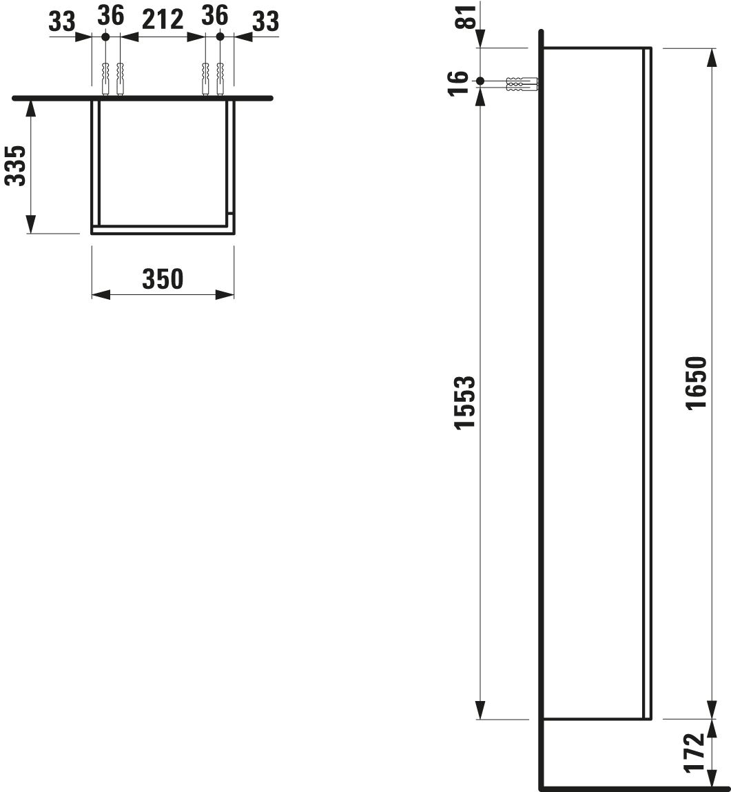 Laufen Hochschrank KARTELL 165x35x33,5cm, Scharnier links, graublau