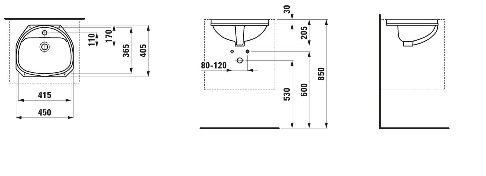 Laufen Einbau-Waschtisch Bijou 41,5x36,5cm, ohne Überlauf, weiß