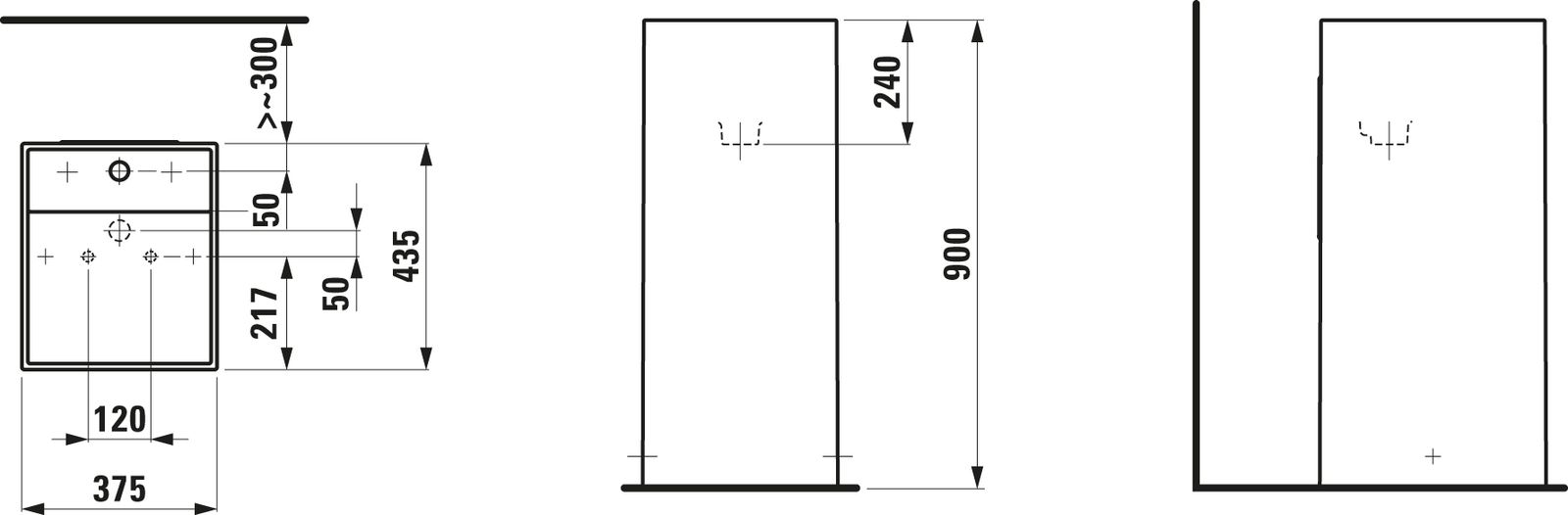 Laufen Waschtisch KARTELL 37,5x43,5x90cm, freistehend, ohne Überlauf, ohne Hahnloch, schwarz matt