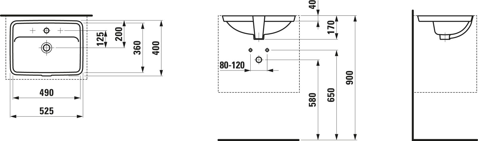 Laufen Unterbau-Waschtisch PRO S 49x36cm innen, mit Überlauf, 1 Hahnloch, weiß LCC