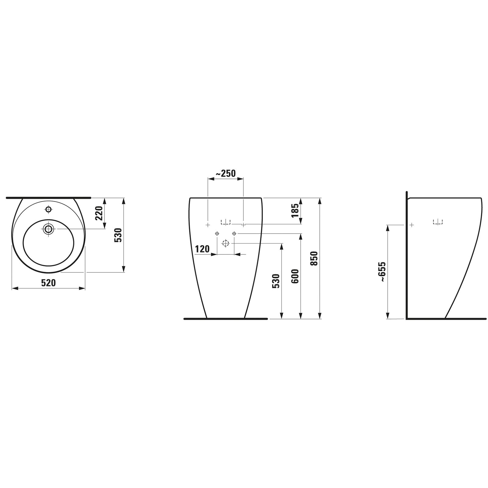 Laufen Waschtisch ALESSI ONE 52x53cm, ohne Hahnloch, mit Säule, weiß LCC