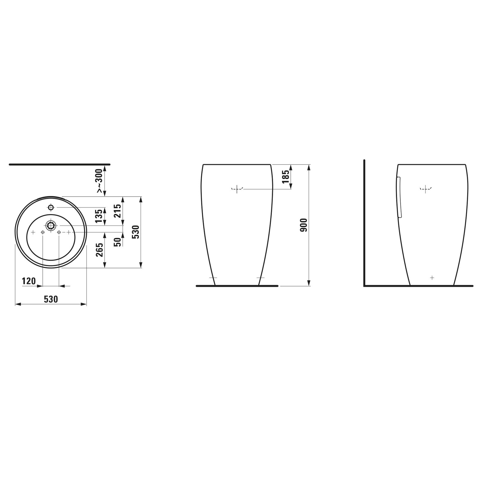Laufen Waschtisch ALESSI ONE 53x53cm, freistehend, weiß LCC, 1 Hahnloch