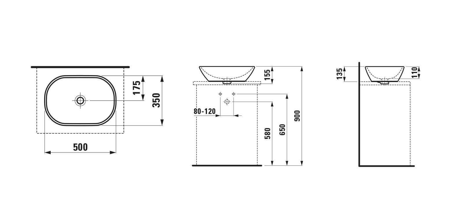 Laufen Waschtisch-Schale LUA 50x35,5cm, mit Überlauf, ohne Hahnloch, weiß