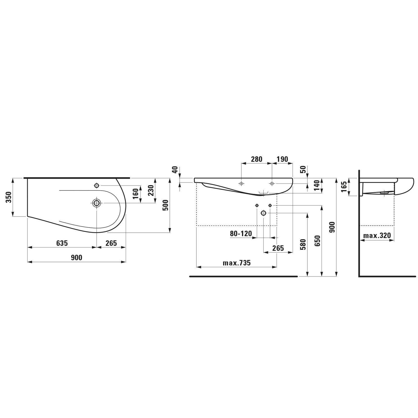 Laufen Waschtisch ALESSI ONE 90x50cm, unterbaufähig, Ablage links, ohne Hahnloch, weiß LCC
