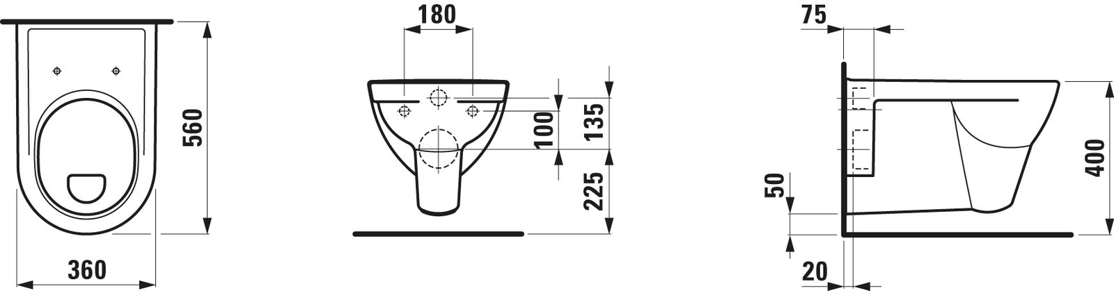 Laufen Wand-Flachspül-WC PRO weiß LCC, 36 x 56 cm, Ausladung 56 cm
