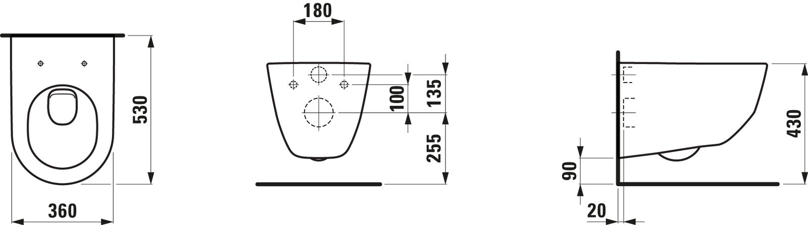 Laufen Wand-Tiefspül-WC PRO weiß LCC, 36 x 53 cm