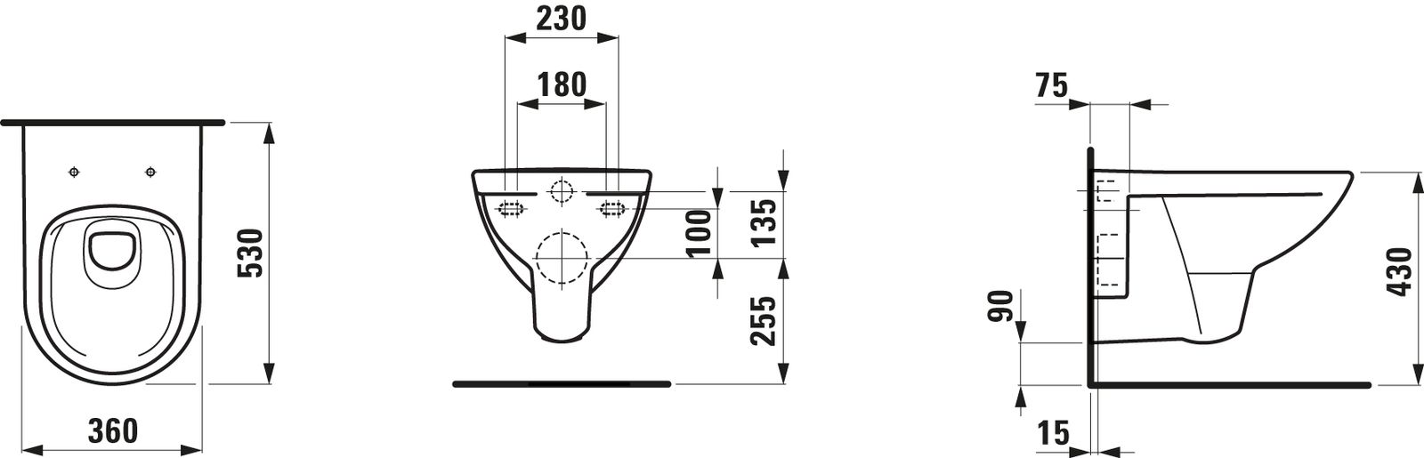 Laufen Wand-Tiefspül-WC PRO spülrandlos, 36x53cm, weiß LCC