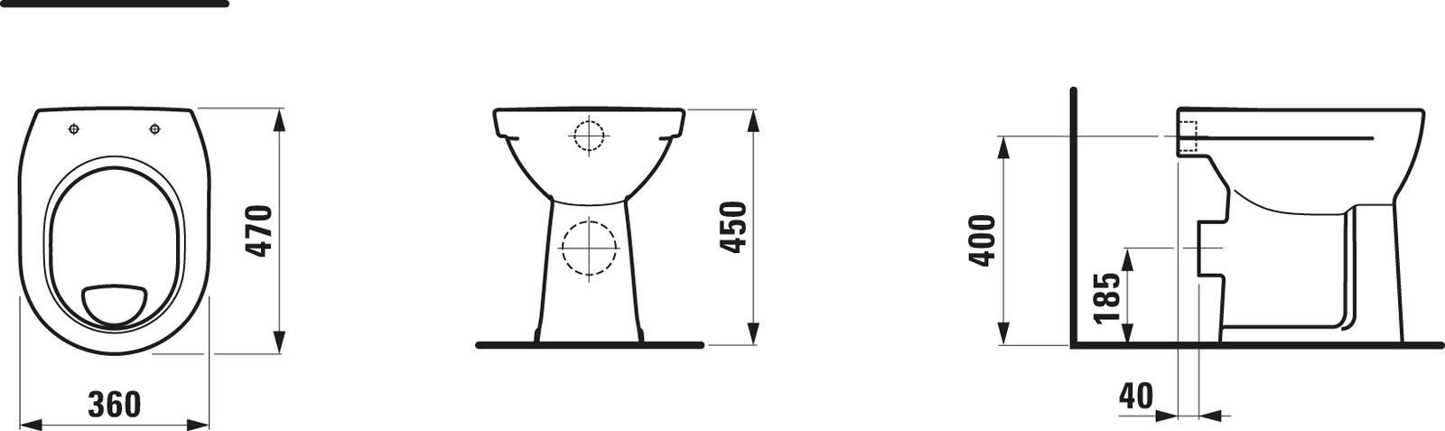 Laufen Stand-Flachspül-WC PRO weiß LCC, Abgang waagerecht, Keramikhöhe 45cm