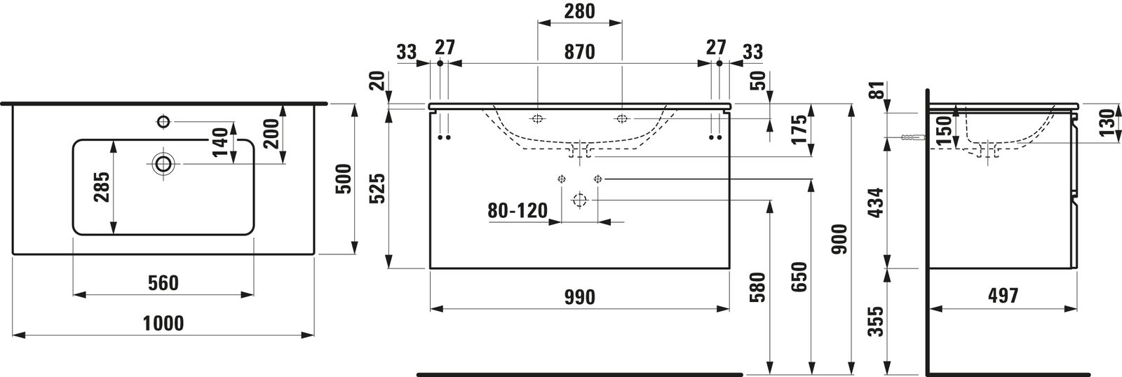 Laufen Waschtisch-Set PRO S 2 Schubladen, weiß, 100 x 50 cm, weiß glänzend