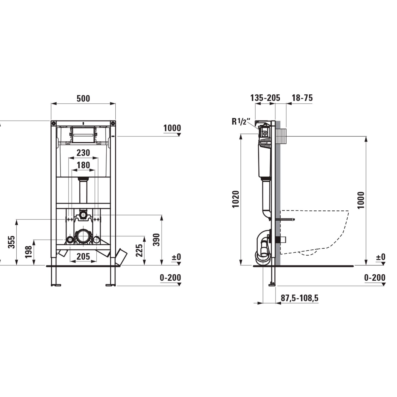 Laufen WC-Element CW15 112 x 50 x 15 cm, freistehend, mit Spülkasten