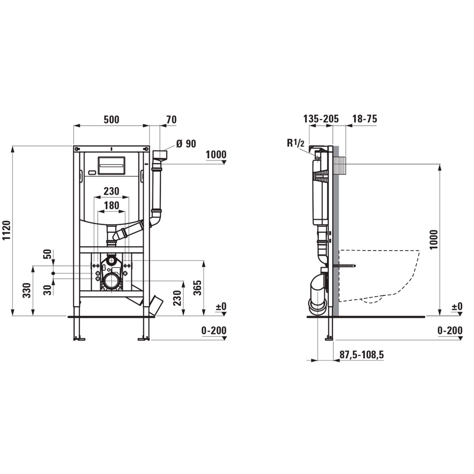 LF Installationselement INOEOLINK m. SPK f Wand-WC, m. Geruchsabsaugung-Anschluss