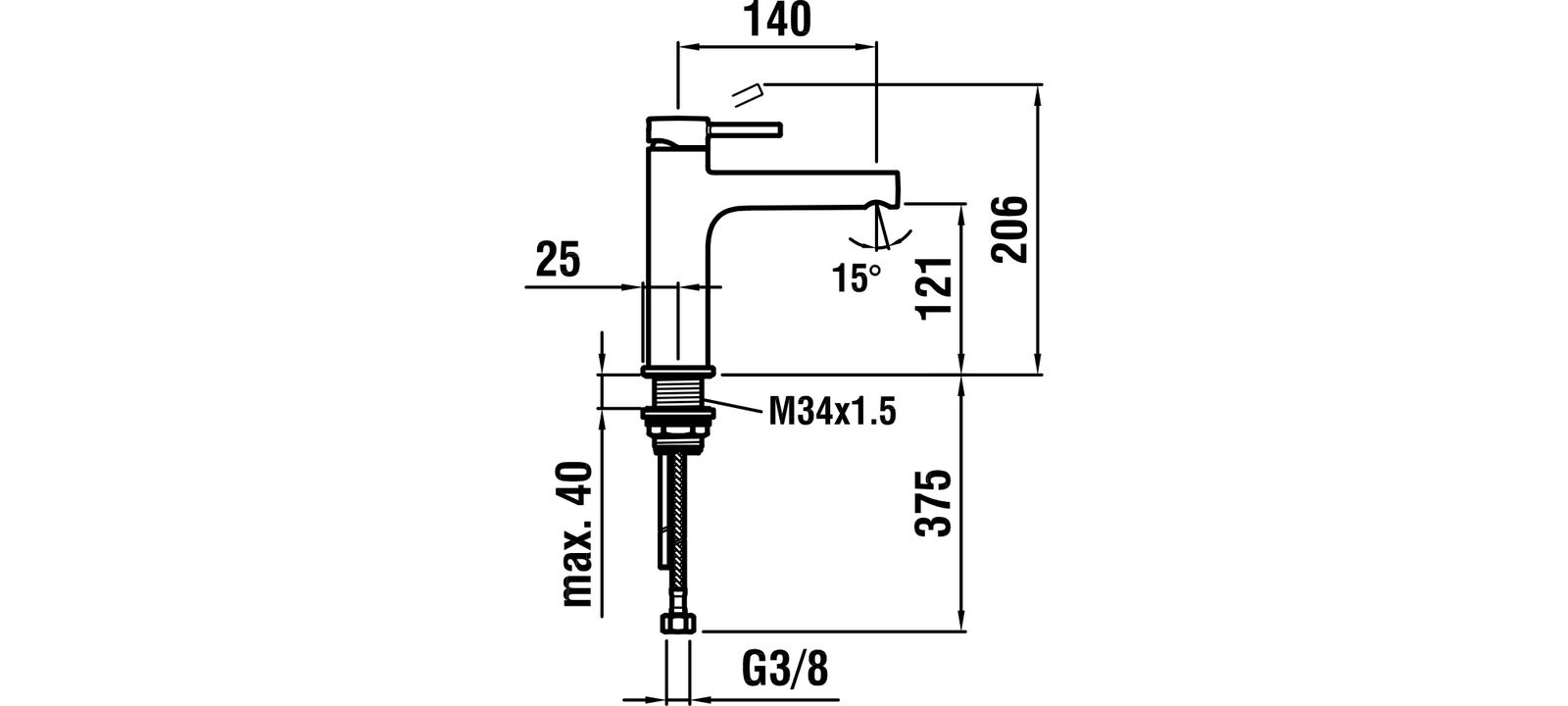 Laufen Waschtisch-Einhebelmischer TWINPLUS ohne Ablaufventil, Festauslauf 140mm, chrom