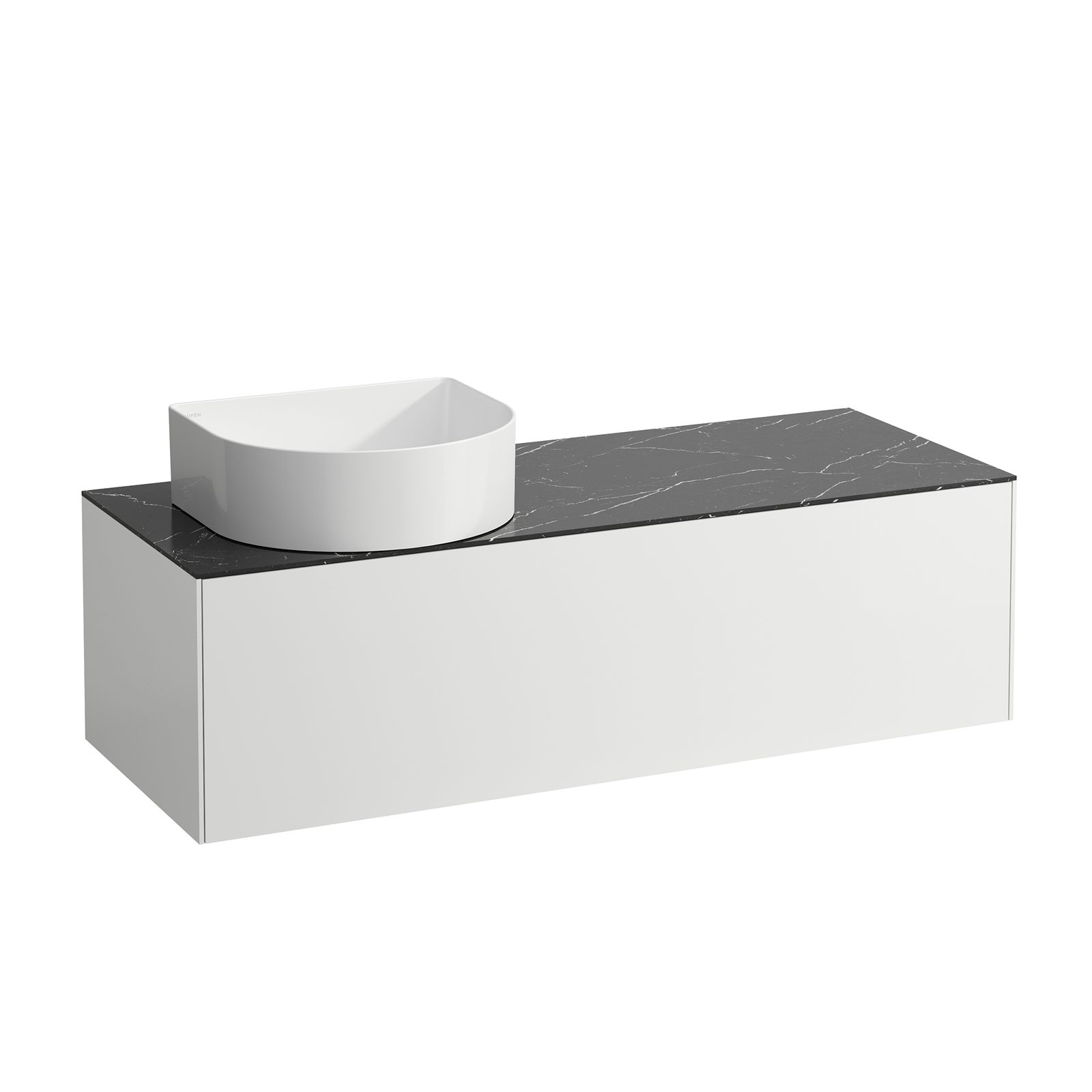 Laufen Schubladenelement/Sideboard SONAR 117,5x34x45,5cm, Ausschnitt links, Weiß matt/Nero Marquina