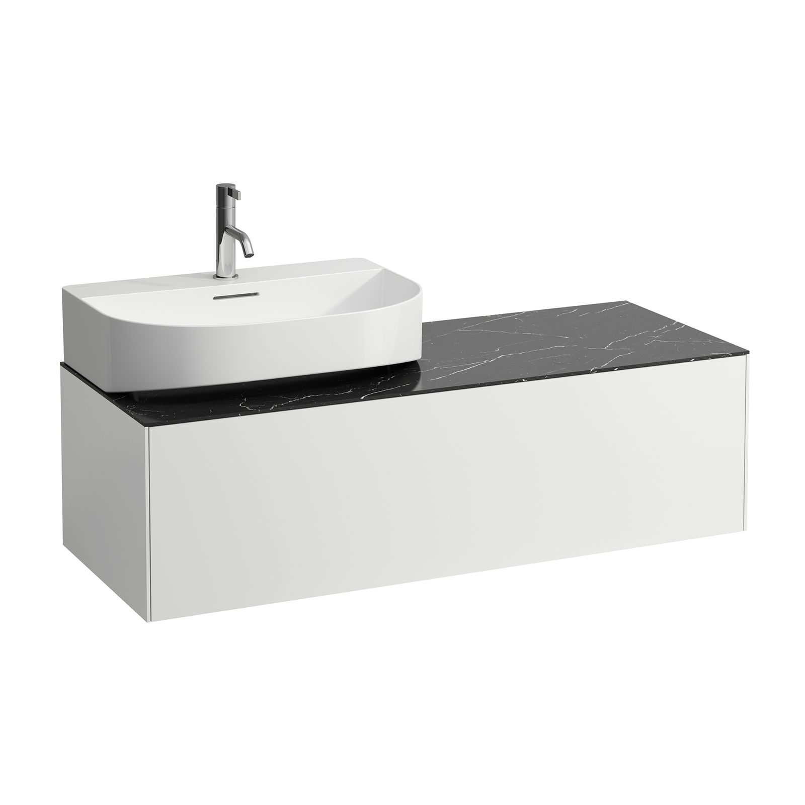 Laufen Schubladenelement/Sideboard SONAR 117,5x34x45,5cm, Ausschnitt links, Weiß matt/Nero Marquina