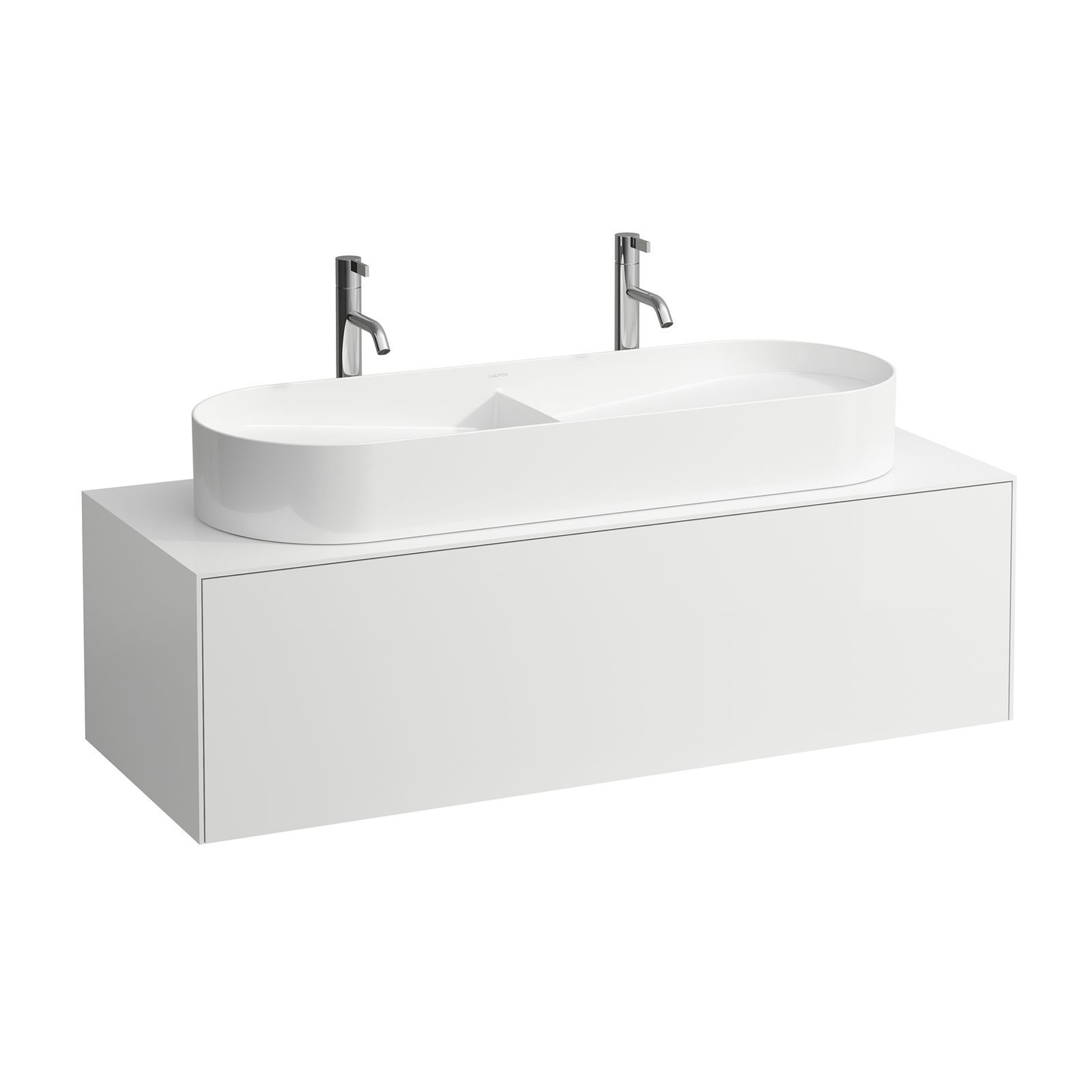 Laufen Schubladenelement/Sideboard SONAR 117,5x34x45,5cm, Ausschnitt Mitte, Doppelwaschtisch, Weiß matt