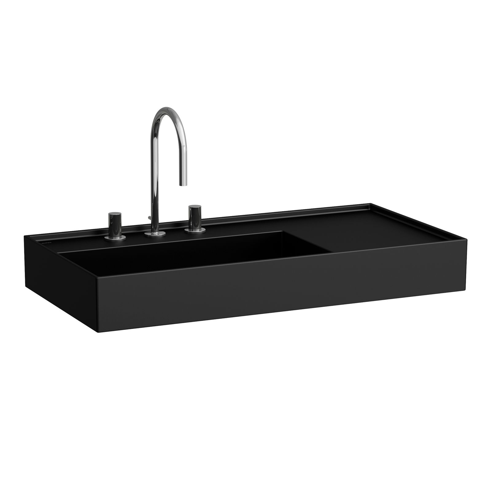 Laufen Waschtisch KARTELL 90x46cm, Ablage rechts, ohne Überlauf, 2 Hahnlöcher, schwarz matt