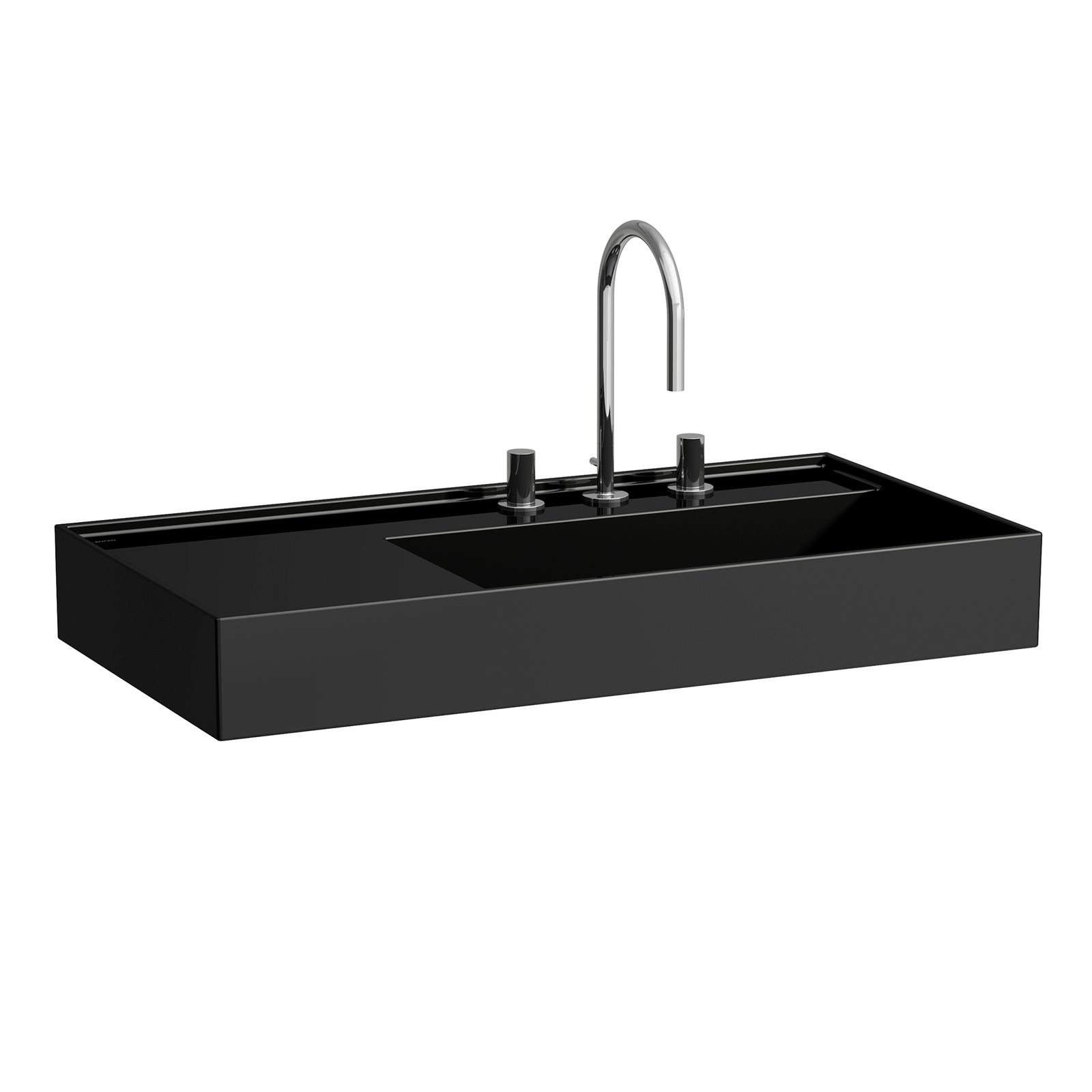 Laufen Aufsatzwaschtisch KARTELL 90x46cm, Ablage links, ohne Überlauf, 2 Hahnlöcher, schwarz glänzend Laufen Aufsatzwaschtisch KARTELL 90x46cm, Ablage links, ohne Überlauf, 2 Hahnlöcher, schwarz glänzend