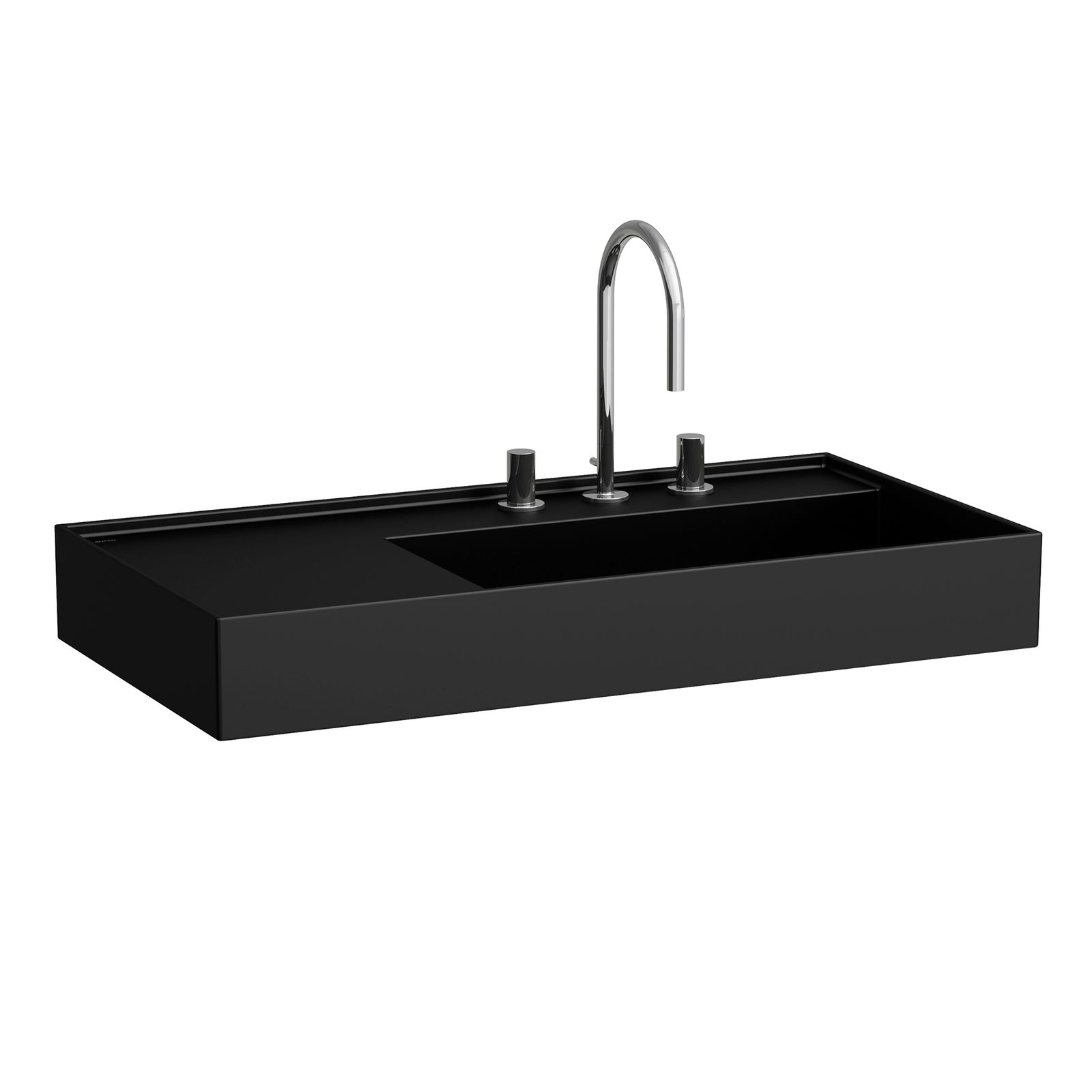 Laufen Waschtisch KARTELL 90x46cm, Ablage links, ohne Überlauf, 3 Hahnlöcher, schwarz matt