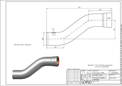 LORO X Sprungrohr DN 80, Sprung 130 mm