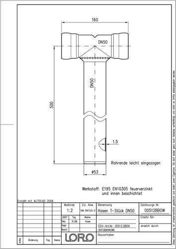 LORO X Hosen-T-Stück DN 50/50/50, 90Grad