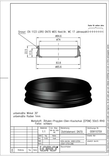 LORO Dichtelement DN 70, aus Elastomer