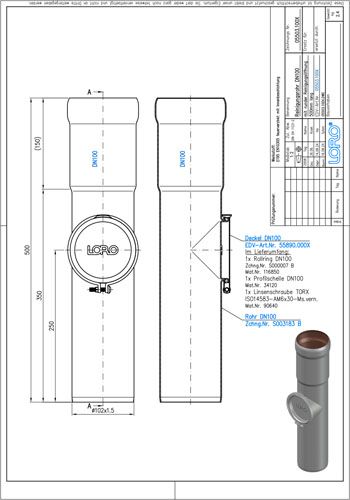 LORO X Regenstandrohr DN 100, 500 mm, mit Reinigungsöffnung, rund, Stahl