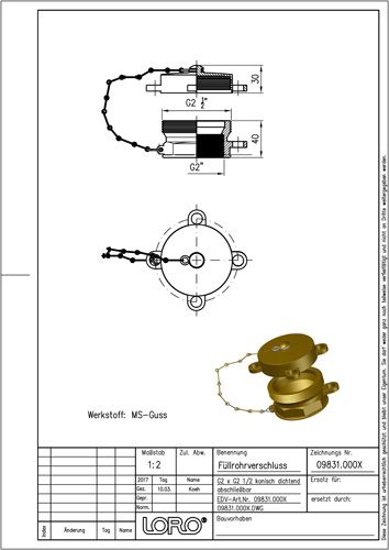 LORO X MS-Füllrohrverschluss DN 50, für Füllstutzen 2 x 2 1/2"