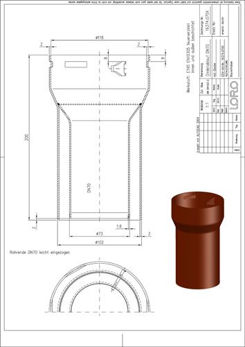 LORO Balkondirektablauf Serie I DN 70, 200 mm, Auslauf senkrecht, mit Glocke