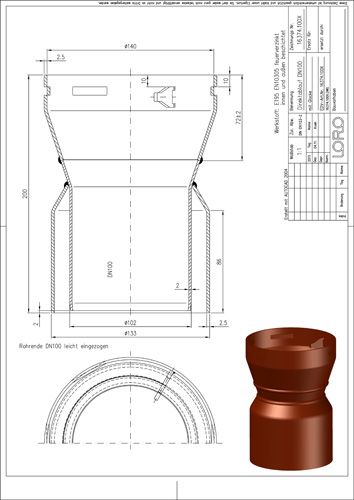 LORO Balkondirektablauf Serie I DN 100, 200 mm, Auslauf senkrecht, mit Glocke