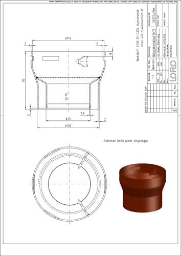 LORO Balkondirektablauf Serie I DN 70, 95 mm, Auslauf senkrecht, mit Glocke