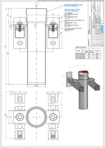 LORO X Fallrohrstütze DN 70, 320 mm, mit Befestigungskonsole, Schallentkopplung