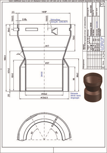 LORO Balkondirektablauf Serie I DN 100, 180 mm, Auslauf senkrecht, mit Glocke