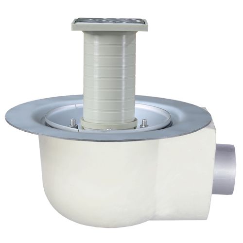 LORO Versal Komplett-Balkonablauf Serie K DN 70, Auslauf seitlich 3°, Klemmflansch, mit Wärmedämmung, einteilig, Edelstahl