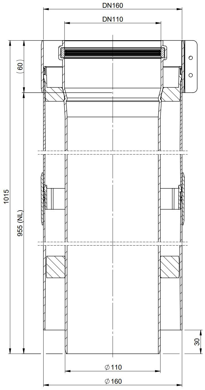 MHG Schacht-Doppelrohr Atec DN 110/160, 955 mm, konzentrisch, für Abgasleitung