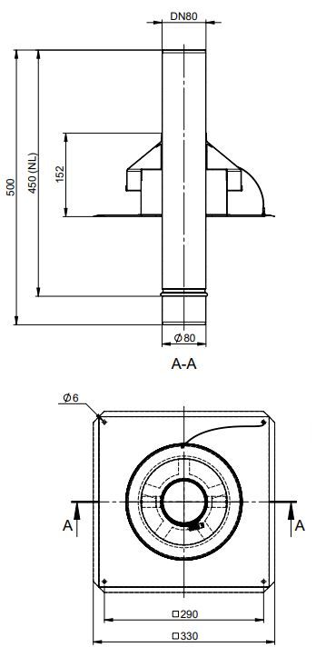 MHG Kaminkopfabdeckung Atec DN 80, 330 x 330 x 470 mm, starr, Edelstahl